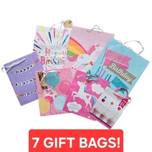 Set Of 7 Unicorn and Rainbow Birthday Gift Bags - Gently Used-
